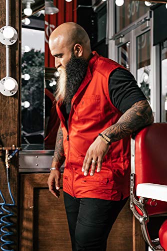 Barber Strong The Barber Vest, Men's Red, Hair Repellent, Ultra Lightweight and Breathable Mesh Side Panels, Sleeveless, Features 3 Pockets and 2-Way Zipper Closure - Size 2XL, Great for Pet Grooming