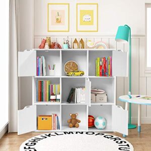 Giantex 9-Cube Storage Organizer, Storage Cabinet with 4 Open Cubes and 5 Cabinets, Free Standing Wooden Cubby Bookcase, Compartment Units for Home Office, 3-Tier Bookshelf for Books, Toys