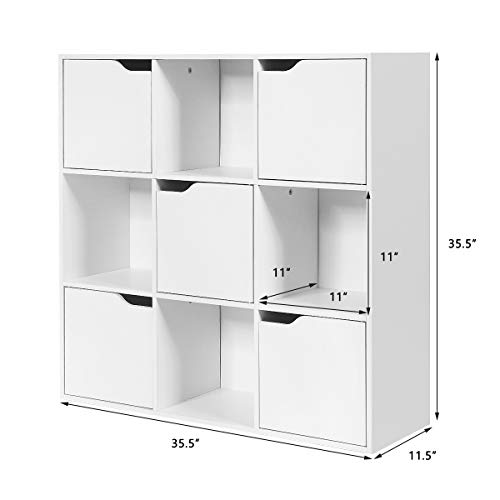 Giantex 9-Cube Storage Organizer, Storage Cabinet with 4 Open Cubes and 5 Cabinets, Free Standing Wooden Cubby Bookcase, Compartment Units for Home Office, 3-Tier Bookshelf for Books, Toys