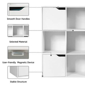 Giantex 9-Cube Storage Organizer, Storage Cabinet with 4 Open Cubes and 5 Cabinets, Free Standing Wooden Cubby Bookcase, Compartment Units for Home Office, 3-Tier Bookshelf for Books, Toys