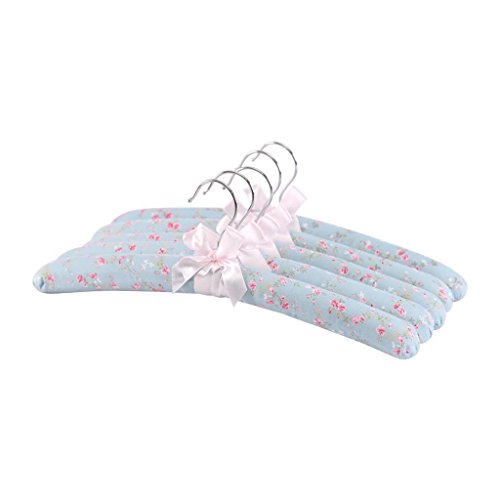 Peyviva Cotton Padded Hangers for Women Clothes,Floral Sweater Hangers with No Bump, Padded Coat Hangers for Wedding,Thick Foam Silk Clothes Hangers for Adult (Pack of 5) (Blue Flower)