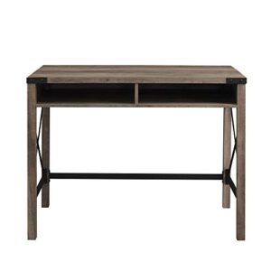 Walker Edison Callum Modern Farmhouse Metal X Writing Desk, 42 Inch, Grey Wash