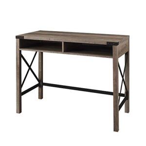 Walker Edison Callum Modern Farmhouse Metal X Writing Desk, 42 Inch, Grey Wash