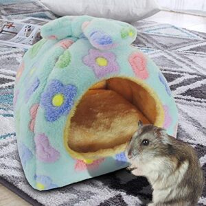 HOMEYA Small Animal Pet Bed, Sleeping House Habitat Nest for Guinea Pig Hamster Hedgehog Rat Chinchilla Hideout Bedding Snuggle Sack Cuddle Cup Cage Accessories with Removable Washable Mat(Blue)