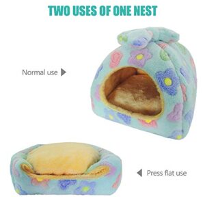 HOMEYA Small Animal Pet Bed, Sleeping House Habitat Nest for Guinea Pig Hamster Hedgehog Rat Chinchilla Hideout Bedding Snuggle Sack Cuddle Cup Cage Accessories with Removable Washable Mat(Blue)