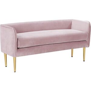 meridian furniture audrey collection modern | contemporary velvet upholstered bench with sturdy metal legs in gold finish, 52" w x 19" d x 24" h, pink