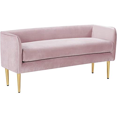 Meridian Furniture Audrey Collection Modern | Contemporary Velvet Upholstered Bench with Sturdy Metal Legs in Gold Finish, 52" W x 19" D x 24" H, Pink