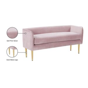Meridian Furniture Audrey Collection Modern | Contemporary Velvet Upholstered Bench with Sturdy Metal Legs in Gold Finish, 52" W x 19" D x 24" H, Pink