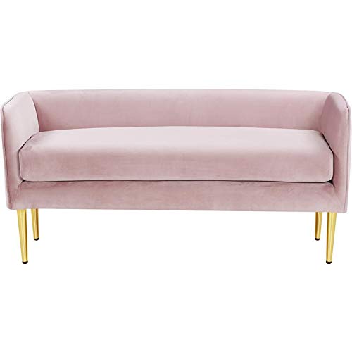 Meridian Furniture Audrey Collection Modern | Contemporary Velvet Upholstered Bench with Sturdy Metal Legs in Gold Finish, 52" W x 19" D x 24" H, Pink