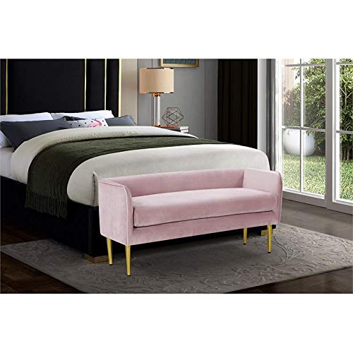 Meridian Furniture Audrey Collection Modern | Contemporary Velvet Upholstered Bench with Sturdy Metal Legs in Gold Finish, 52" W x 19" D x 24" H, Pink