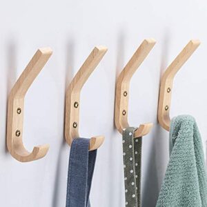 fujinzhu wood hooks wall mounted, coat hooks vintage single wall hooks organizer heavy duty for towel hat hanging 4 pack oak