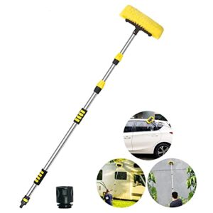 buyplus 5-12 foot (20 ft reach) car wash brush with 12-inch soft bristle, on/off switch telescopic car truck boat washing brush with hose attachment for cleaning rvs, house siding, floors and more!