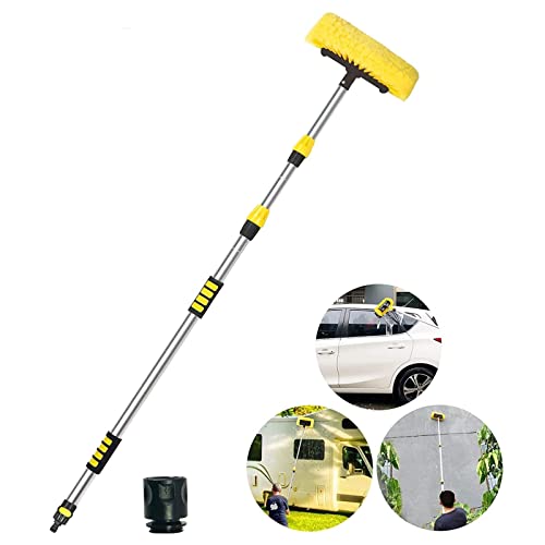 Buyplus 5-12 Foot (20 ft Reach) Car Wash Brush with 12-Inch Soft Bristle, On/Off Switch Telescopic Car Truck Boat Washing Brush with Hose Attachment for Cleaning RVs, House Siding, Floors and More!