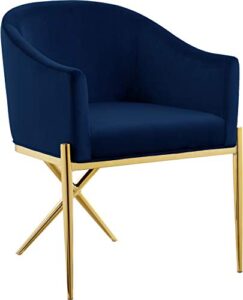 meridian furniture xavier collection modern | contemporary velvet upholstered dining chair with sturdy steel x shaped legs, 25.5" w x 24.5" d x 31.5" h, navy