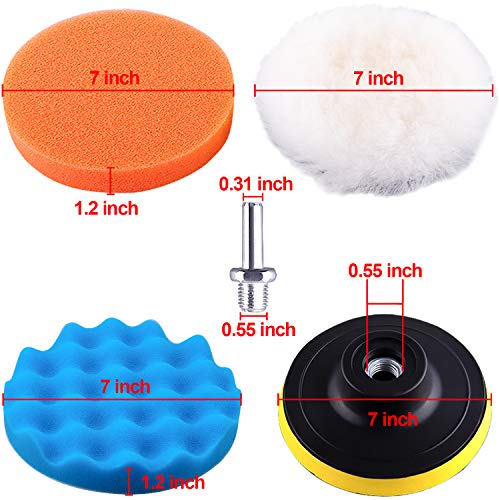 SIQUK 9 Pieces Car Polishing Pad Kit 7 Inch Buffing Pads Foam Polish Pads Car Polisher Attachment for Drill