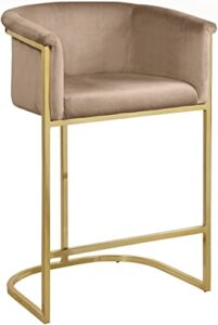 meridian furniture donatella collection modern | contemporary velvet upholstered counter height stool with durable steel base in gold finish, beige, 23.5" w x 20" d x 36" h
