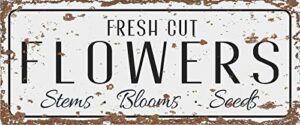 fresh cut flowers sign vintage retro metal tin sign wall plaque wall decor sign 6x16 inch