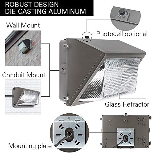 Konlite 100W LED Wall Pack Light 14500LM 145LM/W 5000K Daylight Dust to Dawn 0-10V Dimmable - ETL - 500W Equal