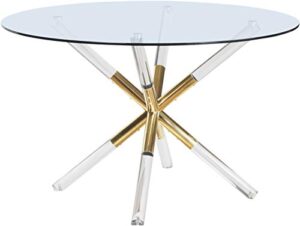 meridian furniture mercury collection modern | contemporary tempered glass top dining table with acrylic and gold durable metal base, round