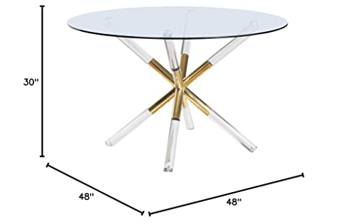 Meridian Furniture Mercury Collection Modern | Contemporary Tempered Glass Top Dining Table with Acrylic and Gold Durable Metal Base, Round