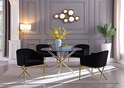 Meridian Furniture Mercury Collection Modern | Contemporary Tempered Glass Top Dining Table with Acrylic and Gold Durable Metal Base, Round