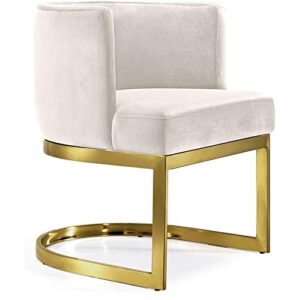 meridian furniture gianna collection modern | contemporary velvet upholstered dining chair with durable stainless steel base in rich gold finish, 24" w x 22" d x 29.5" h, cream