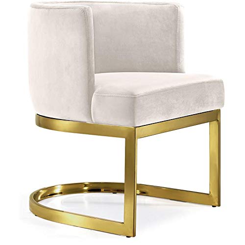 Meridian Furniture Gianna Collection Modern | Contemporary Velvet Upholstered Dining Chair with Durable Stainless Steel Base in Rich Gold Finish, 24" W x 22" D x 29.5" H, Cream