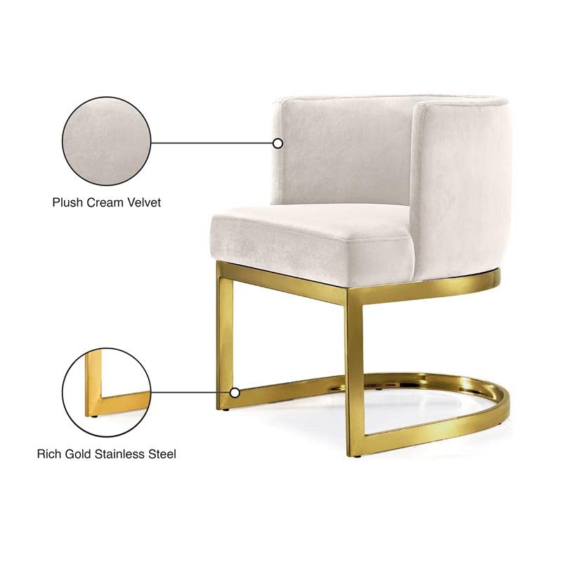 Meridian Furniture Gianna Collection Modern | Contemporary Velvet Upholstered Dining Chair with Durable Stainless Steel Base in Rich Gold Finish, 24" W x 22" D x 29.5" H, Cream