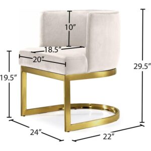 Meridian Furniture Gianna Collection Modern | Contemporary Velvet Upholstered Dining Chair with Durable Stainless Steel Base in Rich Gold Finish, 24" W x 22" D x 29.5" H, Cream
