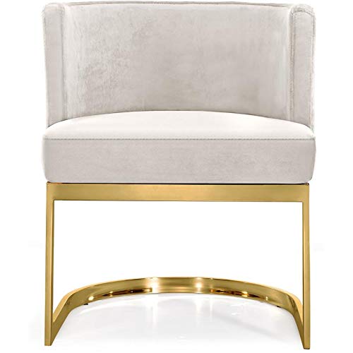 Meridian Furniture Gianna Collection Modern | Contemporary Velvet Upholstered Dining Chair with Durable Stainless Steel Base in Rich Gold Finish, 24" W x 22" D x 29.5" H, Cream