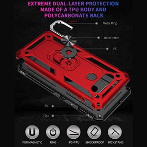 TJS Compatible with LG K51 Case, LG Q51 Case, LG Reflect Case, with [Tempered Glass Screen Protector][Defender][Metal Ring][Magnetic Support] Kickstand Heavy Duty Drop Protector Phone Case (Red)