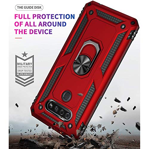 TJS Compatible with LG K51 Case, LG Q51 Case, LG Reflect Case, with [Tempered Glass Screen Protector][Defender][Metal Ring][Magnetic Support] Kickstand Heavy Duty Drop Protector Phone Case (Red)