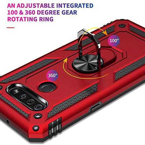 TJS Compatible with LG K51 Case, LG Q51 Case, LG Reflect Case, with [Tempered Glass Screen Protector][Defender][Metal Ring][Magnetic Support] Kickstand Heavy Duty Drop Protector Phone Case (Red)