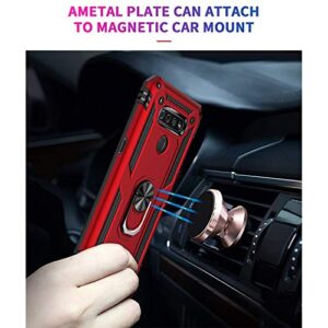 TJS Compatible with LG K51 Case, LG Q51 Case, LG Reflect Case, with [Tempered Glass Screen Protector][Defender][Metal Ring][Magnetic Support] Kickstand Heavy Duty Drop Protector Phone Case (Red)