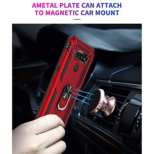 TJS Compatible with LG K51 Case, LG Q51 Case, LG Reflect Case, with [Tempered Glass Screen Protector][Defender][Metal Ring][Magnetic Support] Kickstand Heavy Duty Drop Protector Phone Case (Red)