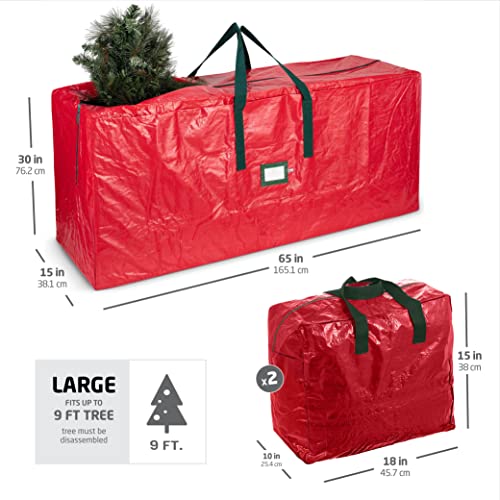 Zober 3-Pack Christmas Artificial Tree Storage Bag and Two Garland Bags; Holiday Tree Storage for Trees Up to 9 ft, Includes Card Slot, Dual Zipper, and Carry Handles; Tearproof 600D Oxford Material