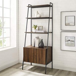walker edison industrial wood ladder bookcase home office workstation, 72 inch, dark walnut