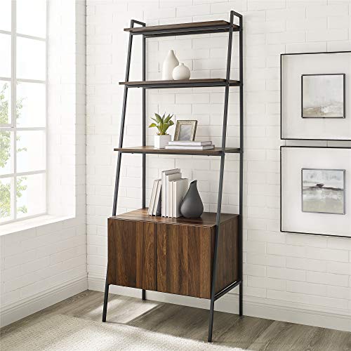 Walker Edison Industrial Wood Ladder Bookcase Home Office Workstation, 72 Inch, Dark Walnut