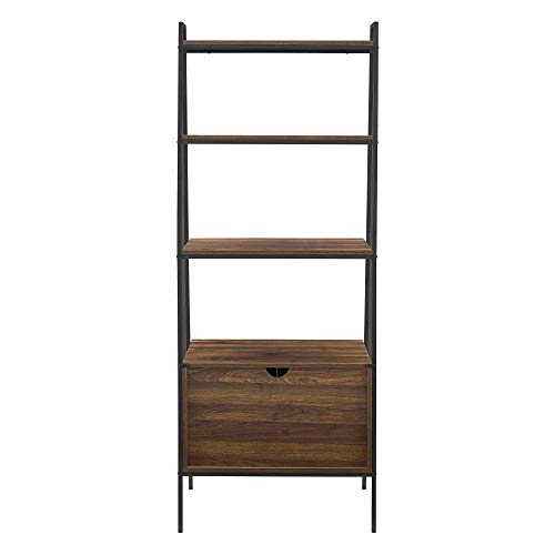 Walker Edison Industrial Wood Ladder Bookcase Home Office Workstation, 72 Inch, Dark Walnut