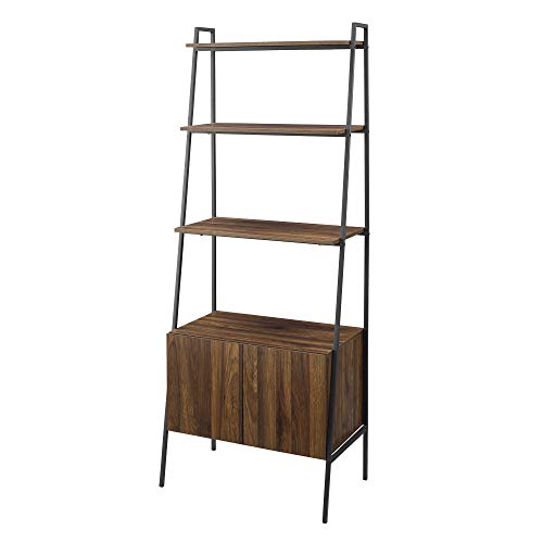 Walker Edison Industrial Wood Ladder Bookcase Home Office Workstation, 72 Inch, Dark Walnut