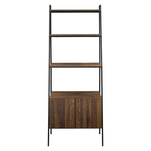 Walker Edison Industrial Wood Ladder Bookcase Home Office Workstation, 72 Inch, Dark Walnut