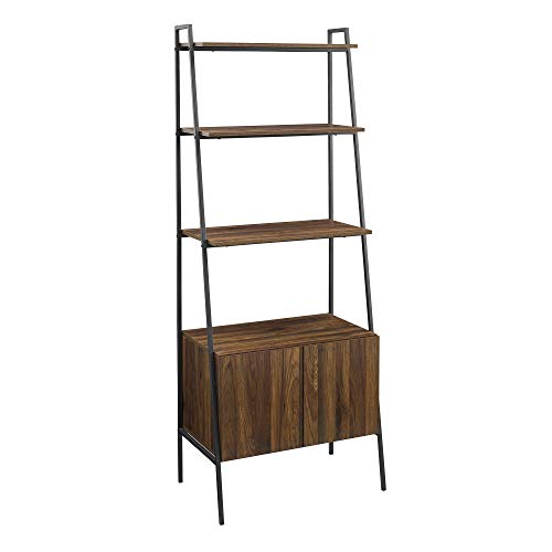 Walker Edison Industrial Wood Ladder Bookcase Home Office Workstation, 72 Inch, Dark Walnut