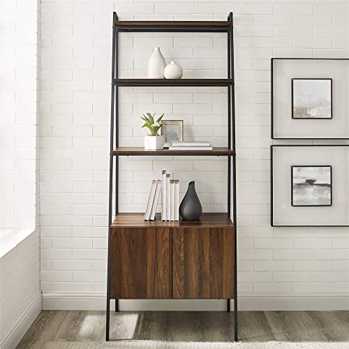 Walker Edison Industrial Wood Ladder Bookcase Home Office Workstation, 72 Inch, Dark Walnut