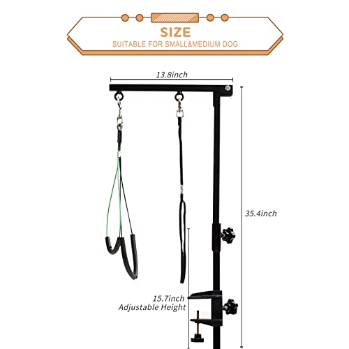 Breeze Touch Dog Grooming Table Arm - 35" Stand Arm with Clamp and Post, Loop Noose, No Sit Haunch Holder Grooming Restraint for Small & Medium Dogs