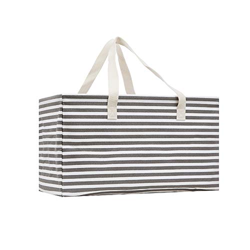 LLARUG 46L Large Canvas Collapsible Utility Tote Bag,Oversized Beach Bag,Reusable Grocery Shopping Bag,Carry Bag,Laundry Basket (Gray White,1PC)