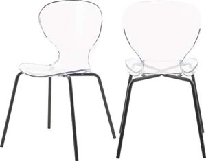 meridian furniture clarion collection modern | contemporary lucite polycarbonate stackable dining chair with sturdy metal legs, set of 2, 19.5" w x 19" d x 32.5" h, matte black finish