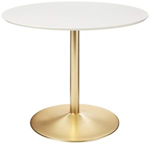 target marketing systems pisa round dining table with chrome plated base, modern retro kitchen furniture for small spaces, condos and apartments, 35.4", golden