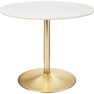 Target Marketing Systems Pisa Round Dining Table with Chrome Plated Base, Modern Retro Kitchen Furniture for Small Spaces, Condos and Apartments, 35.4", Golden