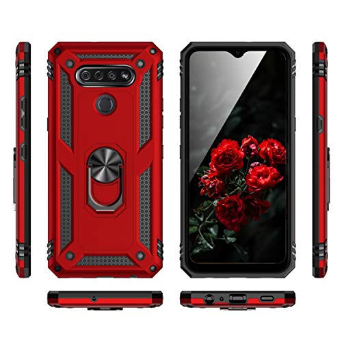 TJS Compatible with LG K51 Case, LG Q51 Case, LG Reflect Case, with [Tempered Glass Screen Protector][Defender][Metal Ring][Magnetic Support] Kickstand Heavy Duty Drop Protector Phone Case (Black)