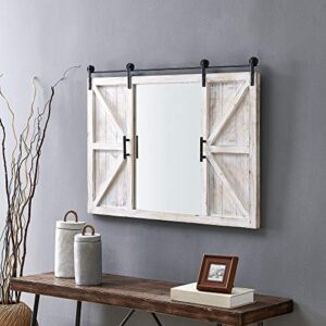 firstime & co. white hayloft barn door wall mirror, large vintage decor for for bedroom, bathroom vanity, wood, farmhouse, 36 x 26 inches